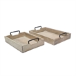 Rustic Accessory Tray Set of 2- Black Iron Handles- Natural Beige