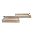 Rustic Accessory Tray Set of 2- Black Iron Handles- Natural Beige