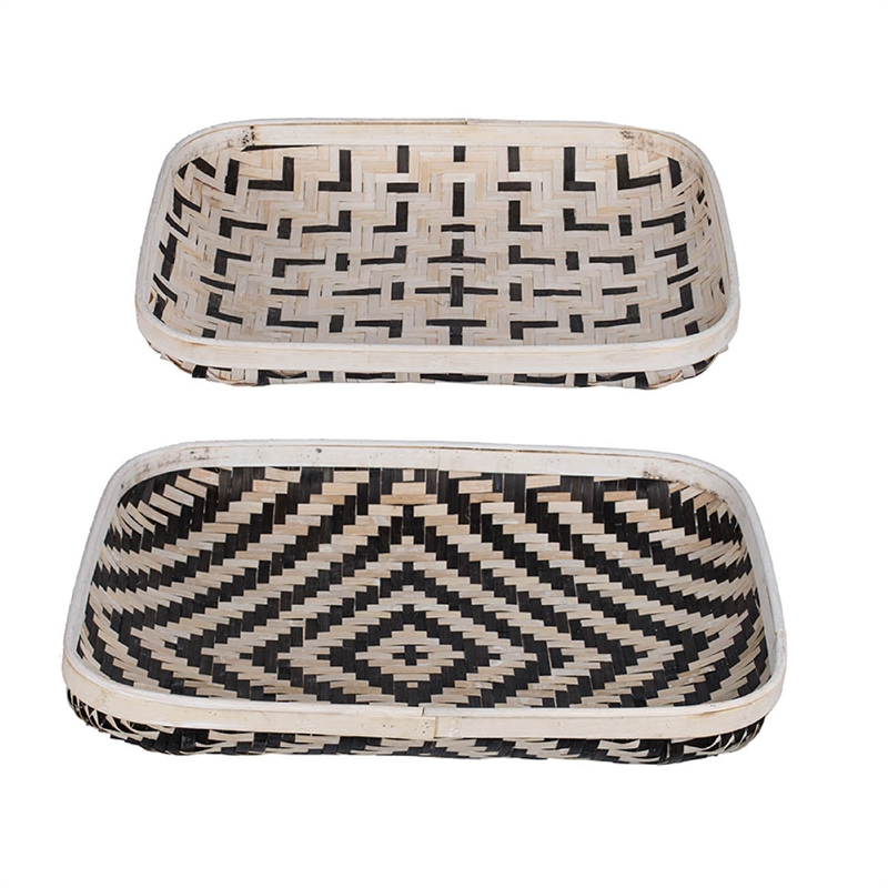 Mona Organic Wash Trays Set of 2- White Black Bamboo Woven Patterns