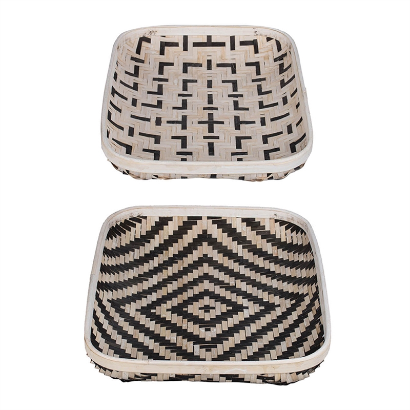 Mona Organic Wash Trays Set of 2- White Black Bamboo Woven Patterns