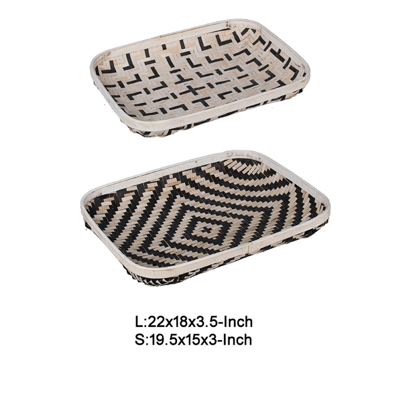 Mona Organic Wash Trays Set of 2- White Black Bamboo Woven Patterns