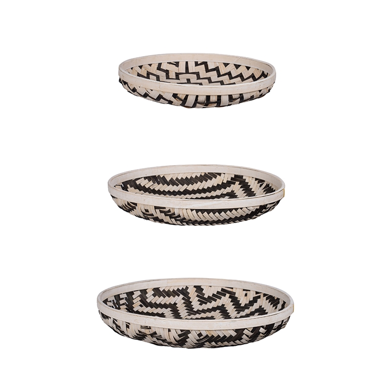 Mona Organic Wash Trays Set of 3- White Black Bamboo Woven Patterns