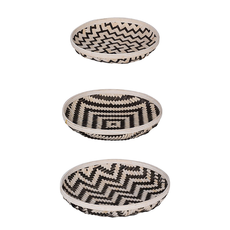 Mona Organic Wash Trays Set of 3- White Black Bamboo Woven Patterns