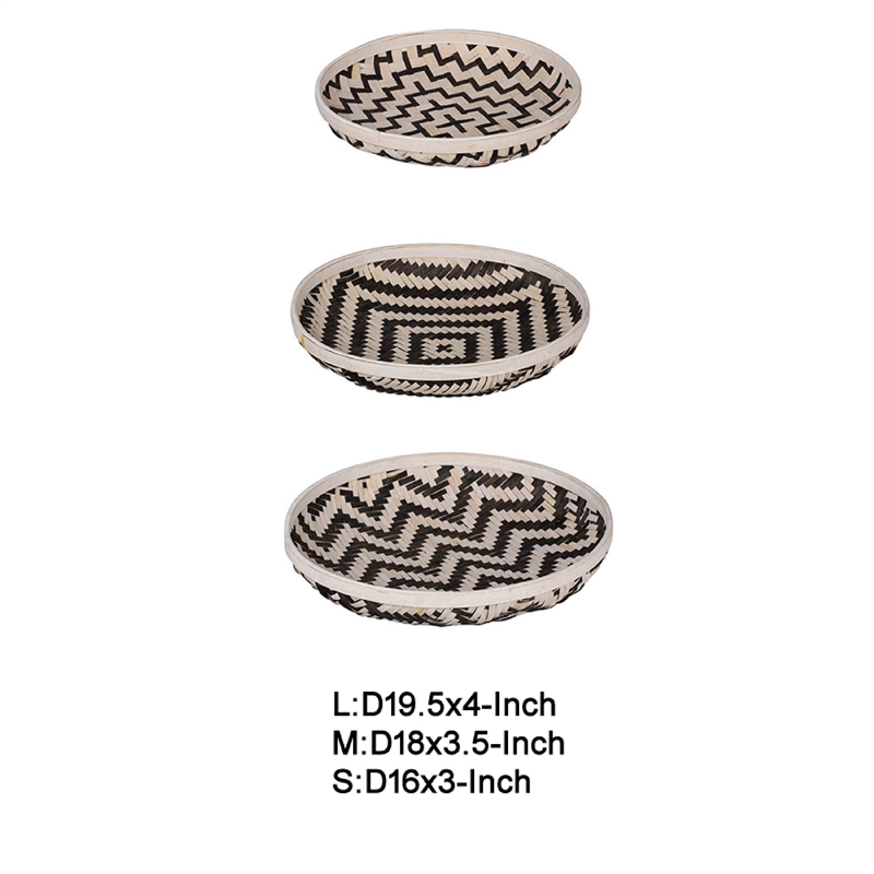 Mona Organic Wash Trays Set of 3- White Black Bamboo Woven Patterns