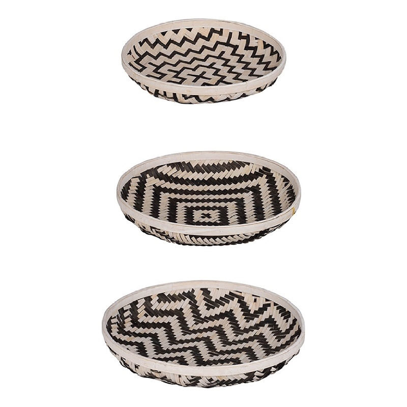 Mona Organic Wash Trays Set of 3- White Black Bamboo Woven Patterns