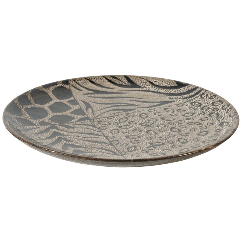 Decorative Plate- Animal Print Design- Brown and Black Ceramic- 16 Inch