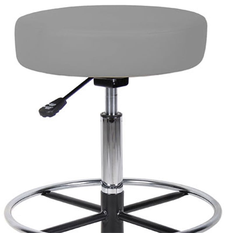 Fea Medical Drafting Stool- Round Gray Vinyl- Chrome Footring