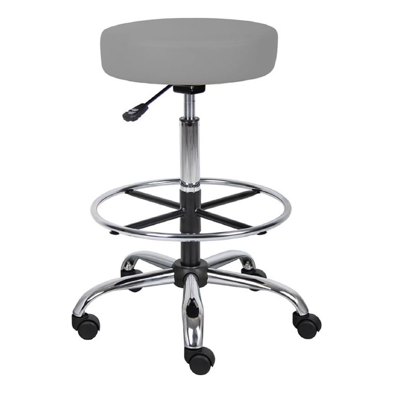 Fea Medical Drafting Stool- Round Gray Vinyl- Chrome Footring