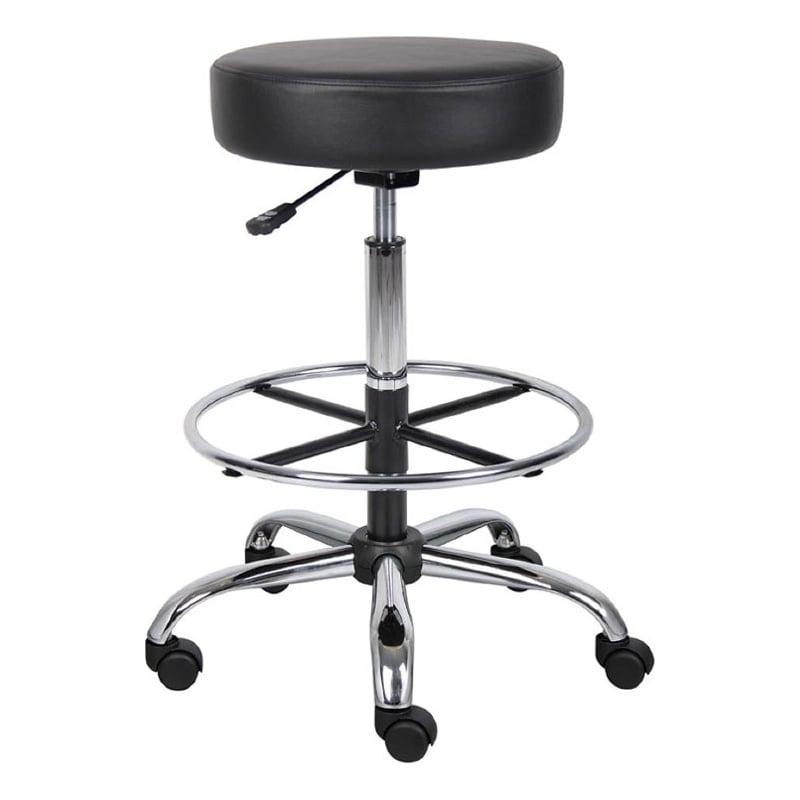 Fea Medical Drafting Stool- Round Black Vinyl- Chrome Footring
