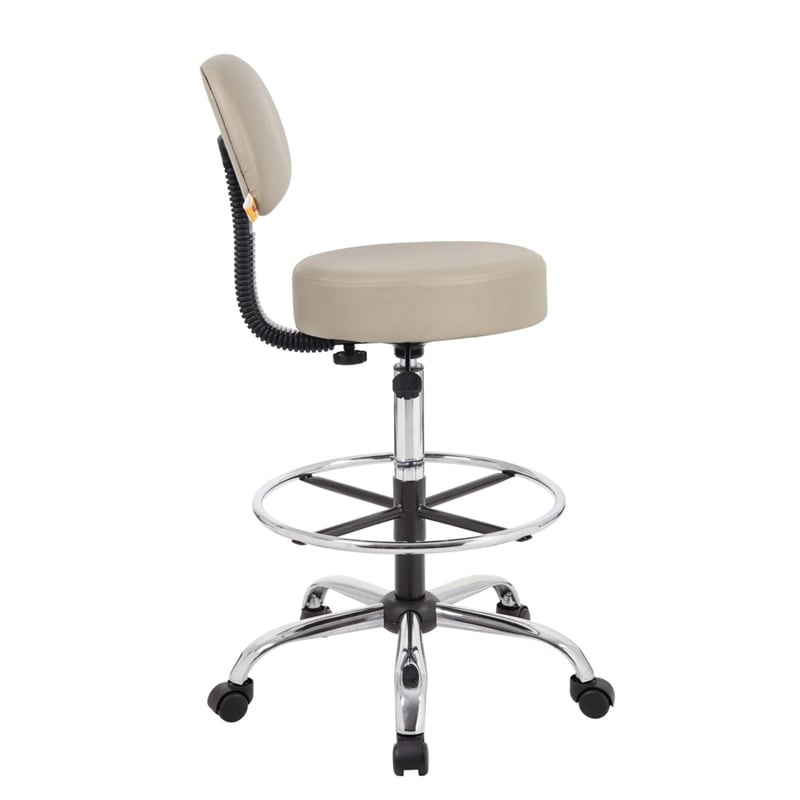 Fea Medical Drafting Stool- Beige Vinyl- Low Back and Padded Seat- Chrome