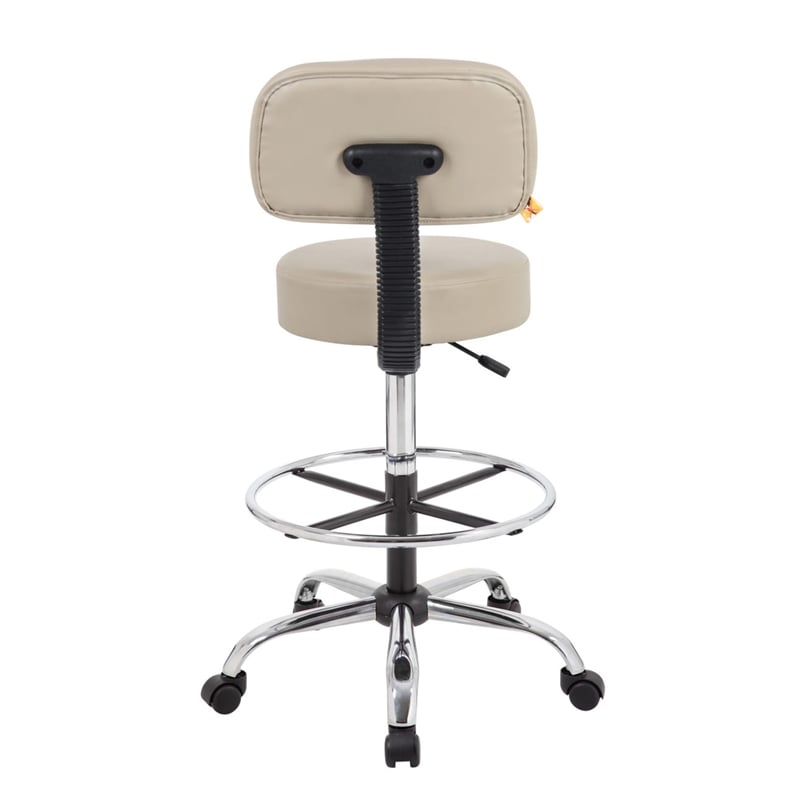 Fea Medical Drafting Stool- Beige Vinyl- Low Back and Padded Seat- Chrome