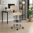 Fea Medical Drafting Stool- Beige Vinyl- Low Back and Padded Seat- Chrome