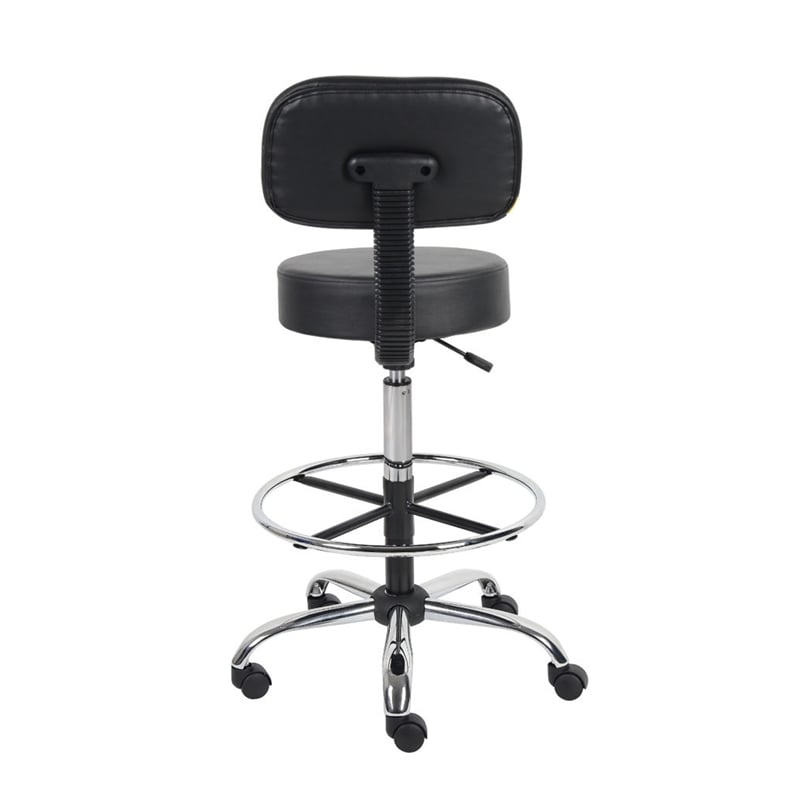 Fea Medical Drafting Stool- Black Vinyl- Low Back and Padded Seat- Chrome