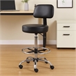 Fea Medical Drafting Stool- Black Vinyl- Low Back and Padded Seat- Chrome