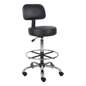 Fea Medical Drafting Stool- Black Vinyl- Low Back and Padded Seat- Chrome