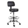 Fea Medical Drafting Stool- Black Vinyl- Low Back and Padded Seat- Chrome