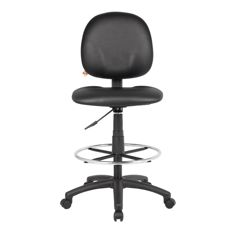 Zem Drafting Stool with Footring- Black Vinyl Contoured Back & Seat
