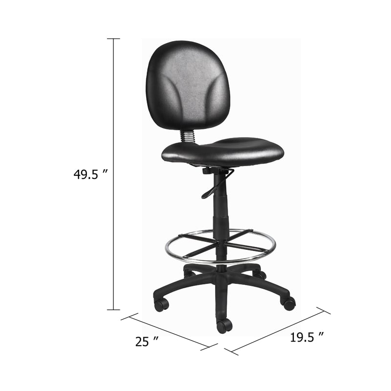 Zem Drafting Stool with Footring- Black Vinyl Contoured Back & Seat