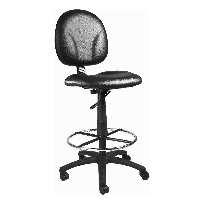 Zem Drafting Stool with Footring- Black Vinyl Contoured Back & Seat