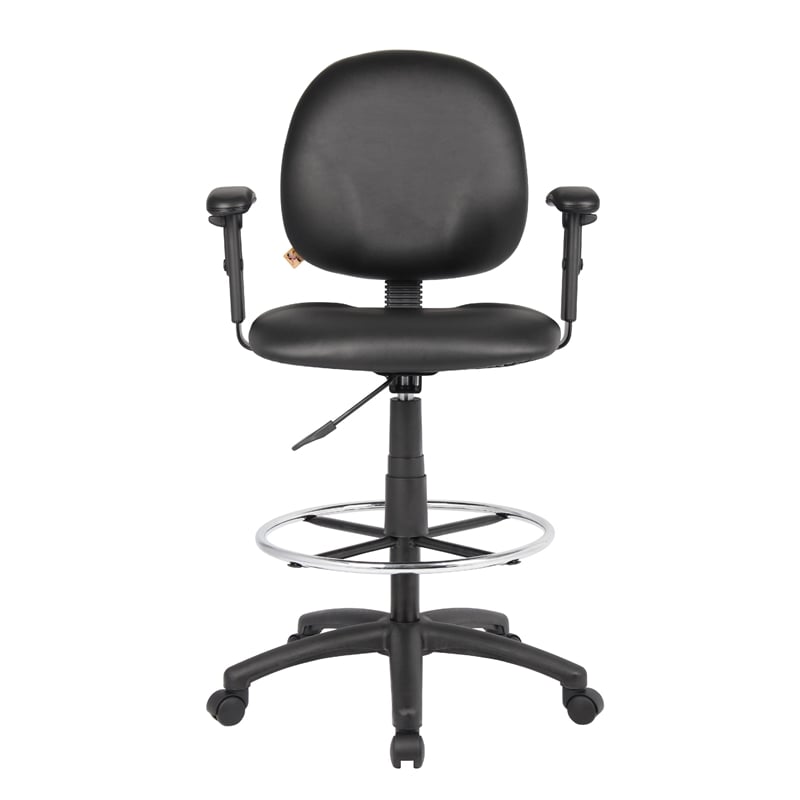 Zem Drafting Stool with Adjustable Arms & Chrome Footring- Black Vinyl
