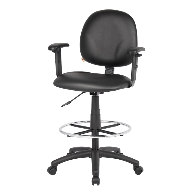 Zem Drafting Stool with Adjustable Arms & Chrome Footring- Black Vinyl