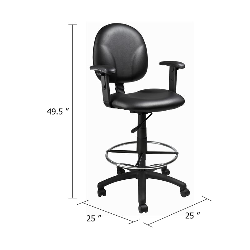 Zem Drafting Stool with Adjustable Arms & Chrome Footring- Black Vinyl