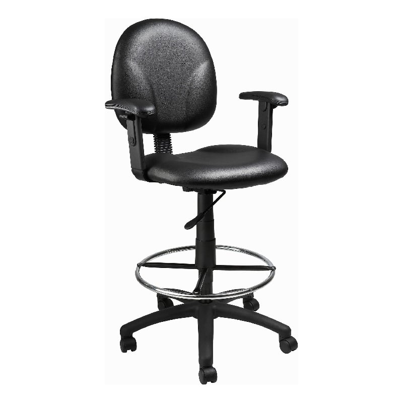 Zem Drafting Stool with Adjustable Arms & Chrome Footring- Black Vinyl
