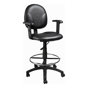 Zem Drafting Stool with Adjustable Arms & Chrome Footring- Black Vinyl
