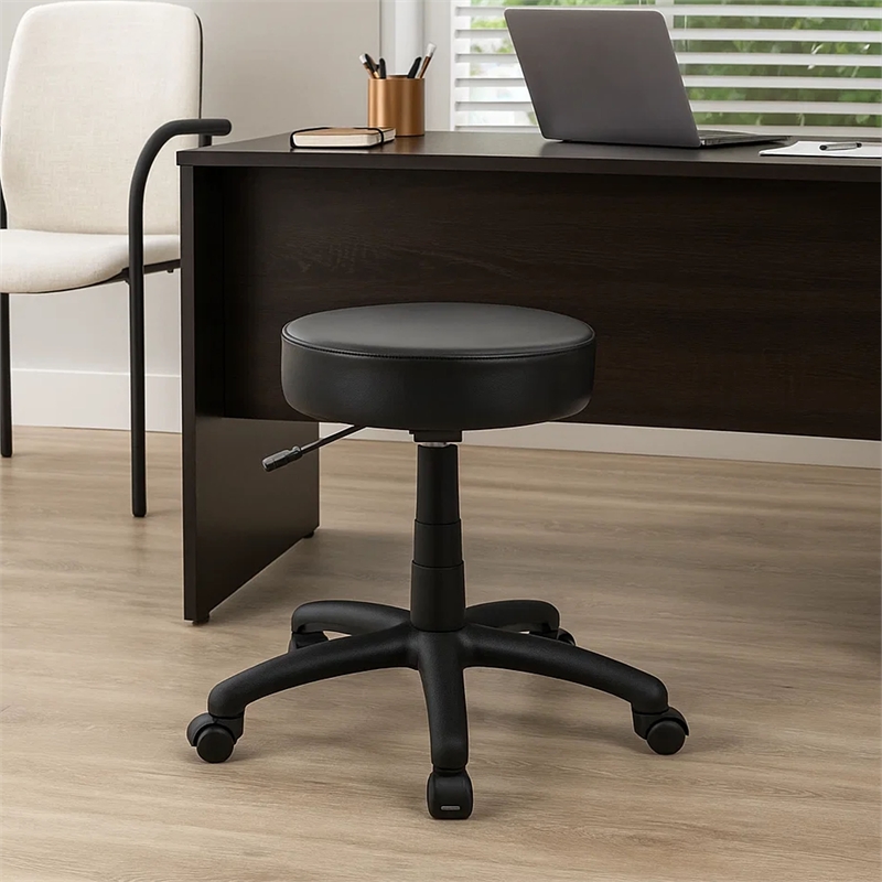 Swivel Stool with 18-23 Inch Adjustable Height- Round Black Vinyl Seat