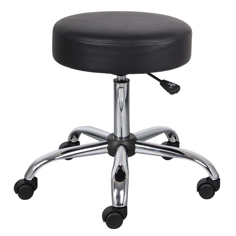 Fea Medical Swivel Stool- Round Black Padded Seat- Rolling Chrome Base