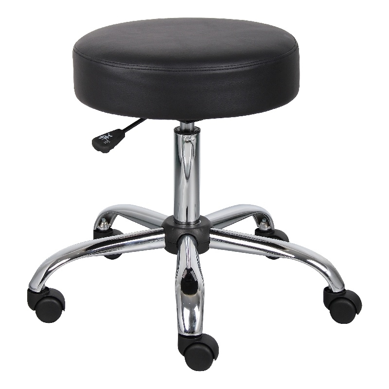 Fea Medical Swivel Stool- Round Black Padded Seat- Rolling Chrome Base