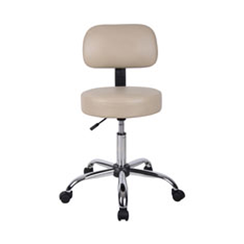 Fea Rolling Medical Swivel Stool- Round Beige Padded Seat- Low Back