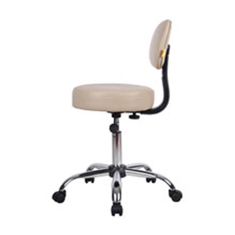 Fea Rolling Medical Swivel Stool- Round Beige Padded Seat- Low Back