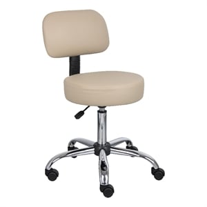 Fea Rolling Medical Swivel Stool- Round Beige Padded Seat- Low Back
