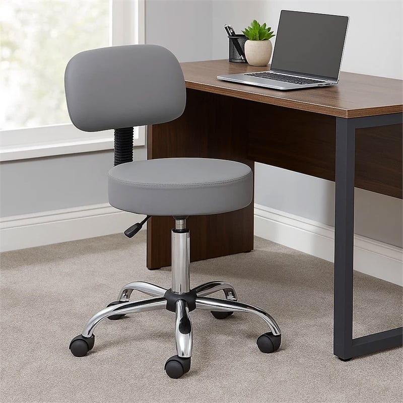 Fea Medical Drafting Swivel Stool- Round Gray Padded Seat & Low Back