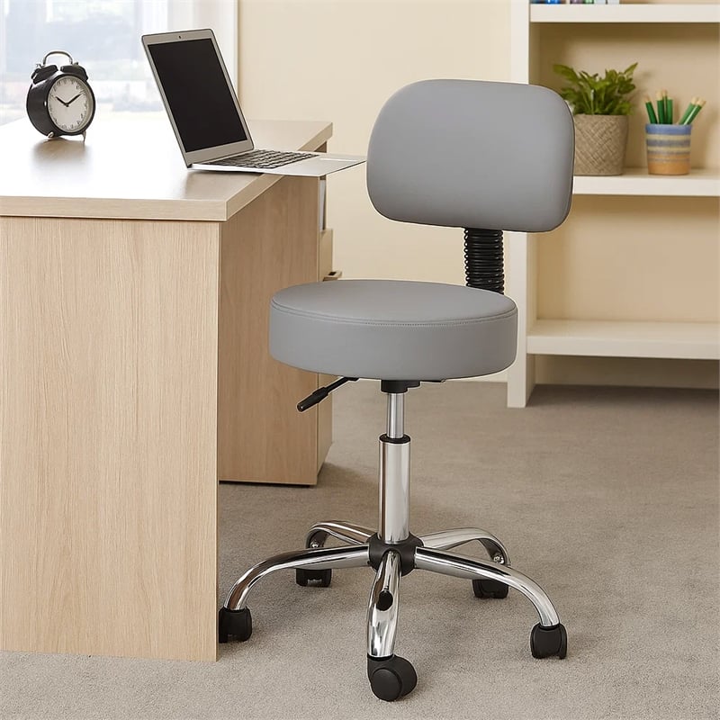Fea Medical Drafting Swivel Stool- Round Gray Padded Seat & Low Back