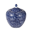 Ginger Jar with Finial-  Floral Print- White Blue Porcelain- 10 Inch