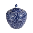 Ginger Jar with Finial-  Floral Print- White Blue Porcelain- 10 Inch