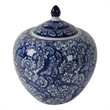 Ginger Jar with Finial-  Floral Print- White Blue Porcelain- 10 Inch