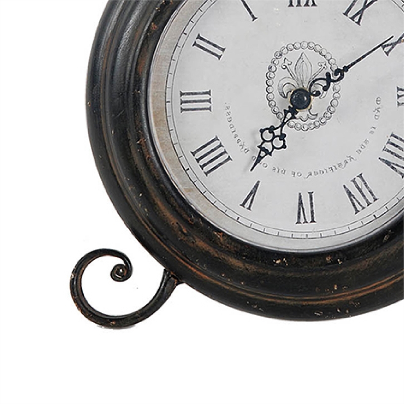 Table Clock- Roman Numerals- Round Glass Face- Aged Brown Metal- 12 Inch