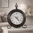 Table Clock- Roman Numerals- Round Glass Face- Aged Brown Metal- 12 Inch