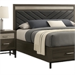 Lito 4pc Complete Queen Bedroom Set- Gray Upholstery- Footboard Drawers