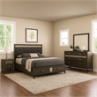 Lito 4pc Complete Queen Bedroom Set- Gray Upholstery- Footboard Drawers