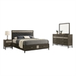 Lito 4pc Complete Queen Bedroom Set- Gray Upholstery- Footboard Drawers