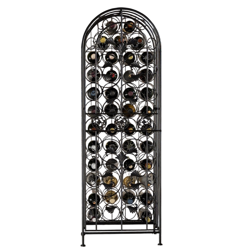 Homy Tall Wine Rack Cabinet with Lock- Holds 45 Bottles- Black Wrought Iron