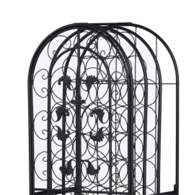 Homy Tall Wine Rack Cabinet with Lock- Holds 45 Bottles- Black Wrought Iron