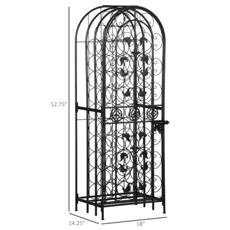 Homy Tall Wine Rack Cabinet with Lock- Holds 45 Bottles- Black Wrought Iron