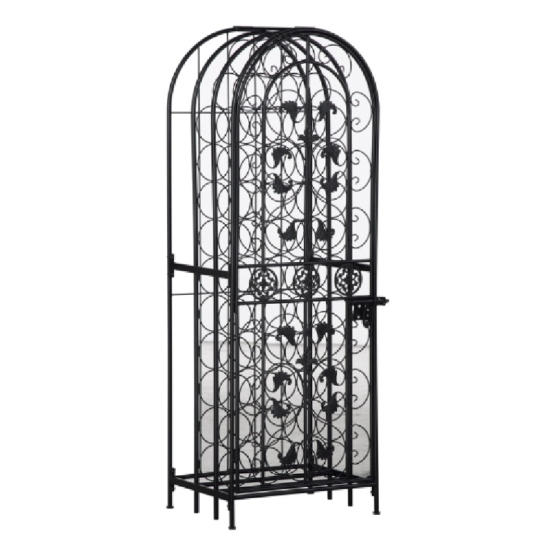 Homy Tall Wine Rack Cabinet with Lock- Holds 45 Bottles- Black Wrought Iron