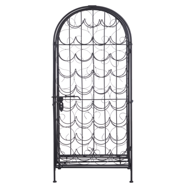 Homy Wine Rack Cabinet with Lock- Holds 35 Bottles- Black Wrought Iron