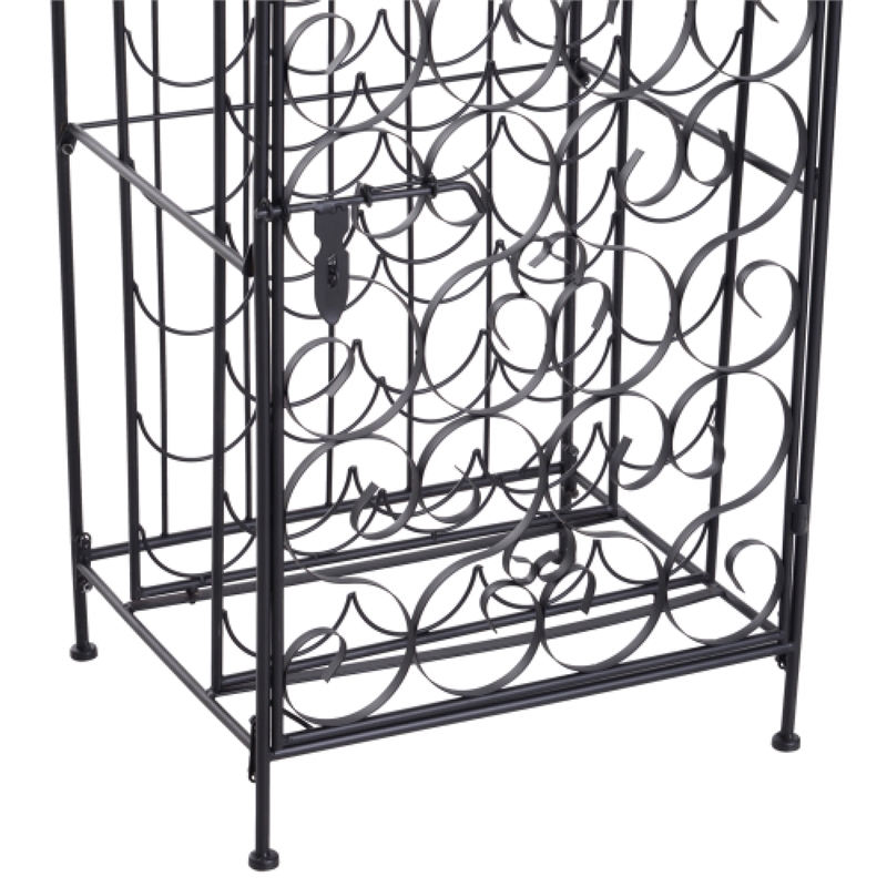 Homy Wine Rack Cabinet with Lock- Holds 35 Bottles- Black Wrought Iron